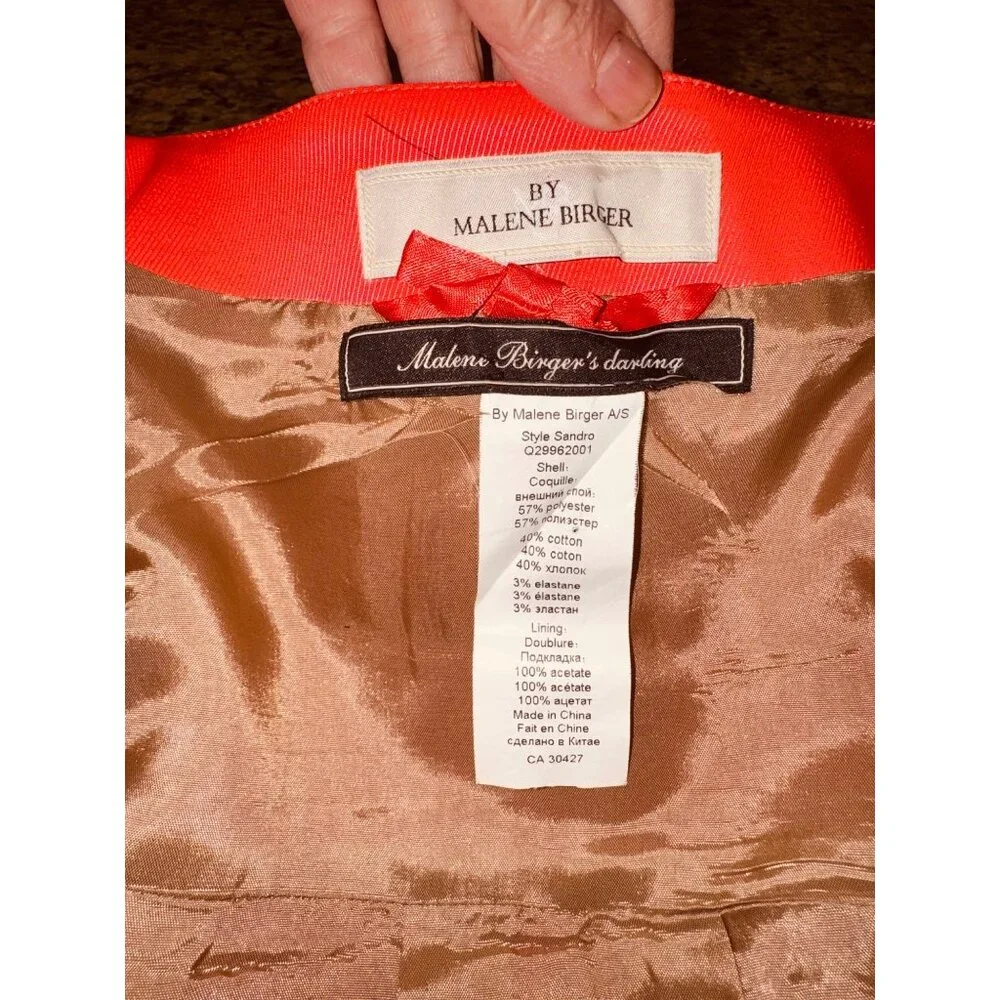 VTG By Malene Birger Womens Coral Red Cropped Pleated Swing Jacket 8/42 Glam
